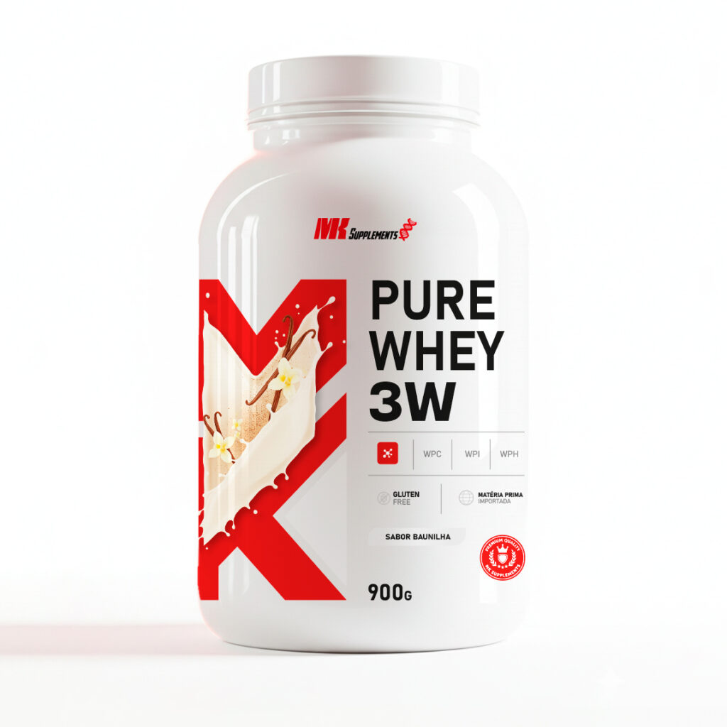 PURE WHEY 3W 900G - Suplemento Proteico de Tripla Ação